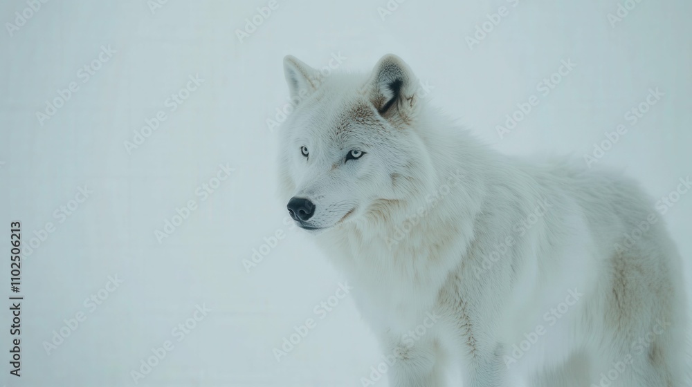 Arctic wolf standing tall, white background, focused look, studio lighting, Arctic wolf standing tall, white background, focused look, studio lighting,