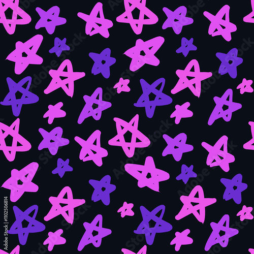 cute childlike drawing stars pepetitive pattern, cute pinkich colours, perfect for wrapping papaer photo