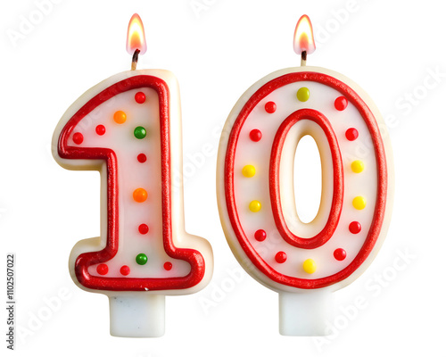 white and red festive candle in the shape of number 10  for birthday cake and party