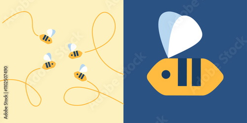 Illustration of bees swarming together. Bee icon. Logo. Modern. Minimal. 