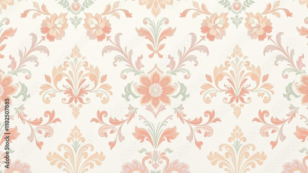 Damask pattern with soft pastel colors on a white background, serene ambiance, ethereal beauty, watercolor effects, soft focus, peaceful decor Damask pattern with soft pastel colors on a white background, serene ambiance, ethereal beauty, watercolor effects, soft focus, peaceful decor