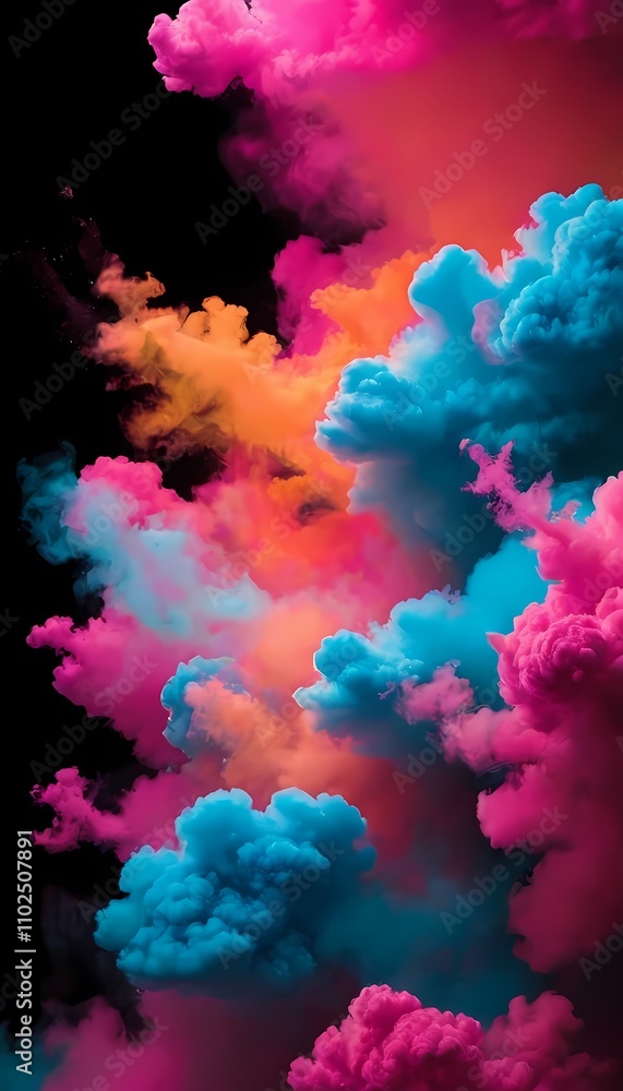 Colorful clouds mix in vibrant hues creating a stunning visual display against a dark background Colorful clouds mix in vibrant hues creating a stunning visual display against a dark background