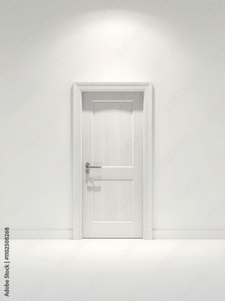 Single wooden white door placed in front of a blank wall, building feature, home exterior, wooden door, single piece Single wooden white door placed in front of a blank wall, building feature, home exterior, wooden door, single piece