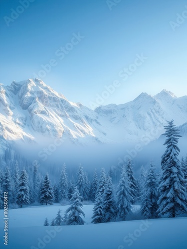 Wallpaper Mural Winter wonderland scene with snow-covered mountains and trees in a blue background, trees, frosty Torontodigital.ca