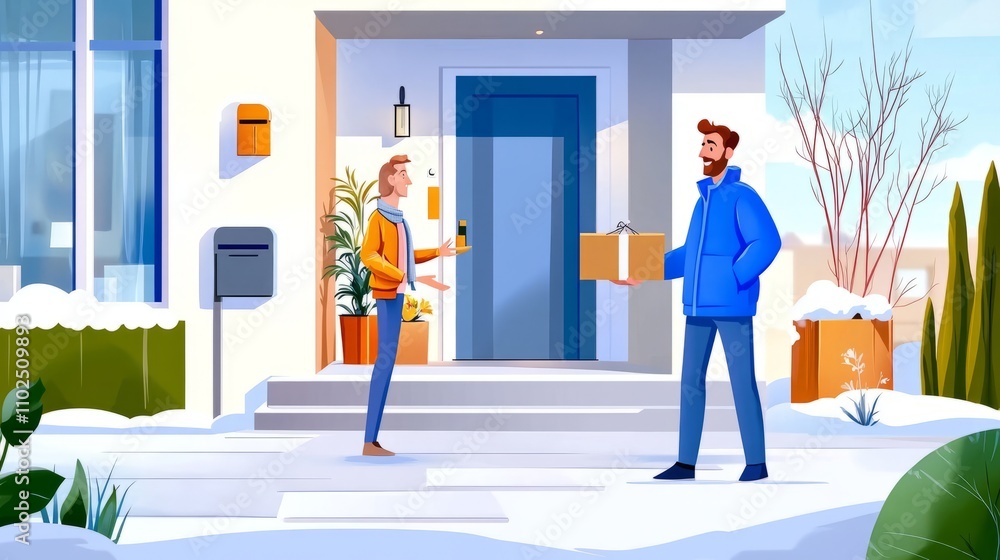 Courier delivering package to customer Courier delivering package to customer