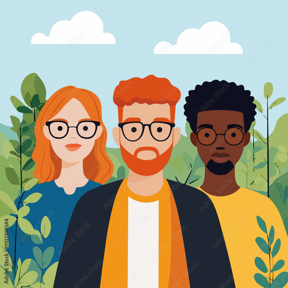 Three Person Avatar Cartoon Characters Wearing Glasses Three Person Avatar Cartoon Characters Wearing Glasses