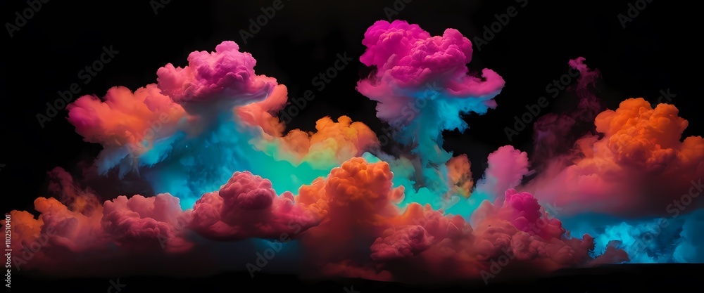 Colorful clouds mix in vibrant hues creating a stunning visual display against a dark background Colorful clouds mix in vibrant hues creating a stunning visual display against a dark background