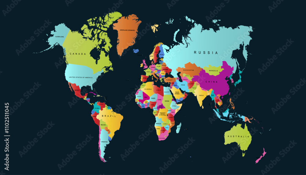 Fototapeta premium World map. Color modern vector map. Silhouette map