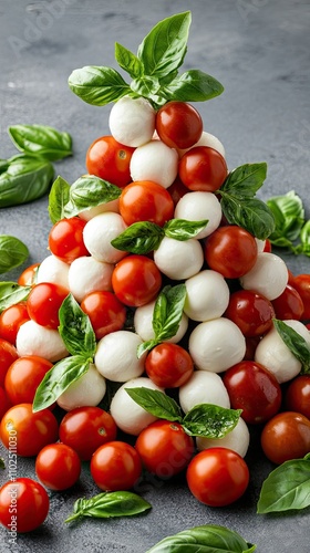 Wallpaper Mural Close-up view of intricate caprese salad shaped like a Christmas tree, featuring vibrant cherry tomatoes and mozzarella with fresh basil Torontodigital.ca