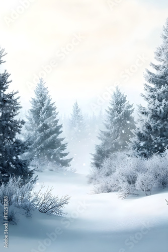 Wallpaper Mural Tranquil White Pines Under a Gentle Blanket of Winter Snow Against a Whitened Sky Torontodigital.ca