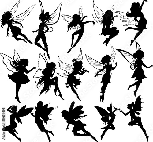 Fairy Silhouette SVG Bundle, Fairy Silhouette Svg, Fairy Clipart, Fairy Cricut, Fairy Vector, Fairies Svg, Digital Download	