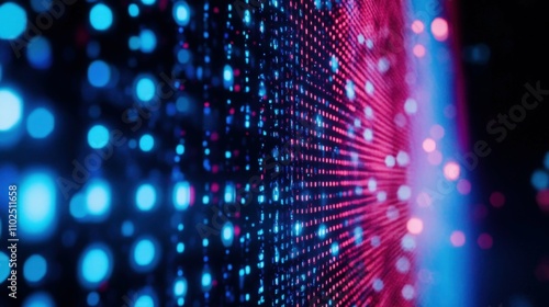 Wallpaper Mural High-detail abstract grid of neon blue and red dots and lines, symbolizing AI and neural networks on a dark blurred background Torontodigital.ca