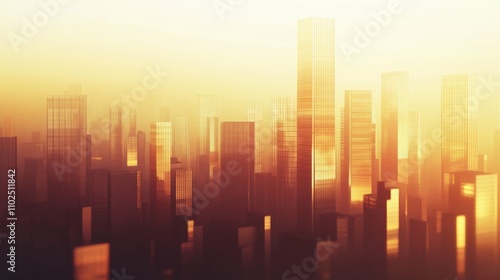 Abstract cityscape with tall buildings in warm tones, modern urban design, digital illustration,