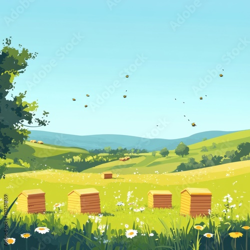 Vibrant Meadow Under Clear Blue Sky photo