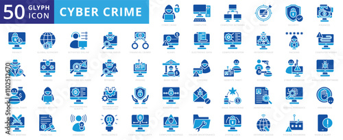Cybercrime icon set of awareness, phishing, prevention, internet, intelligence, security, target, information technology, password, privacy, spam, hacking, virus, computer network, protection, spyware