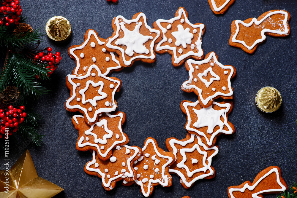 GINGERBREAD on a Christmas rustic background GINGERBREAD on a Christmas rustic background