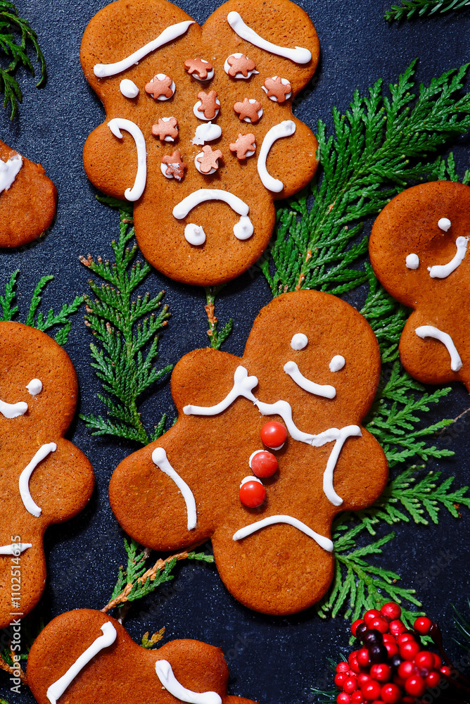 GINGERBREAD on a Christmas rustic background GINGERBREAD on a Christmas rustic background