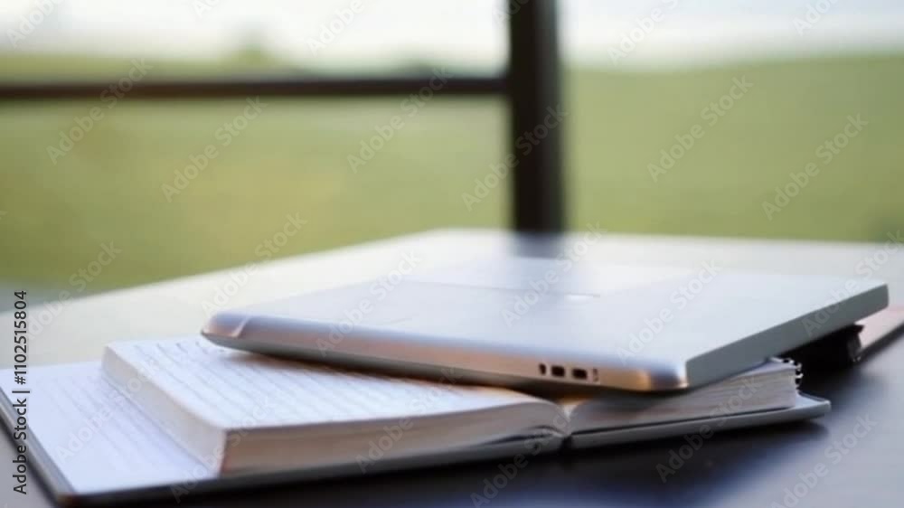 A desk setup with a laptop and notebook, symbolizing a transition from work to vacation mode. The image highlights the bliss of taking a break, perfect for videos about balancing work and travel. A desk setup with a laptop and notebook, symbolizing a transition from work to vacation mode. The image highlights the bliss of taking a break, perfect for videos about balancing work and travel.