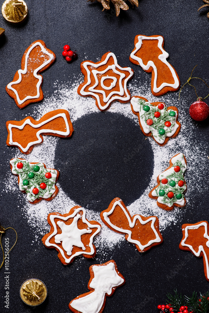 GINGERBREAD on a Christmas rustic background GINGERBREAD on a Christmas rustic background