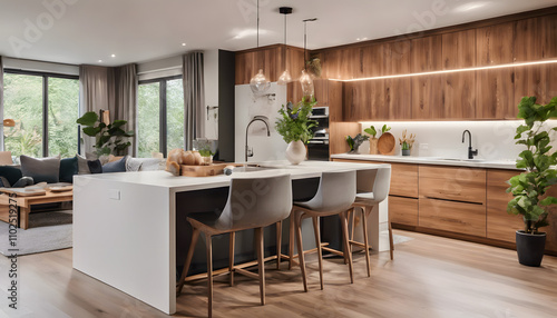 Wallpaper Mural A cozy, modern kitchen with warm wood tones and soft lighting Torontodigital.ca