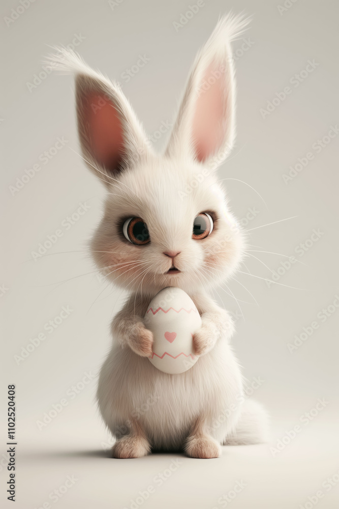Cute white bunny with pastel Easter egg on a clean background perfect for spring celebrations Cute white bunny with pastel Easter egg on a clean background perfect for spring celebrations