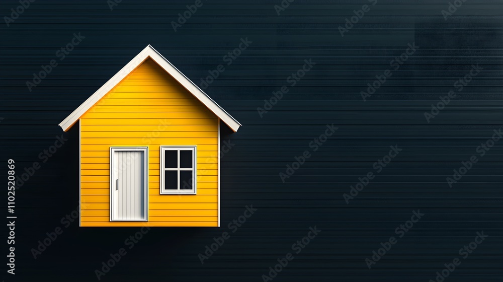 Minimalist yellow house, floating on a dark backdrop, clean lines Minimalist yellow house, floating on a dark backdrop, clean lines