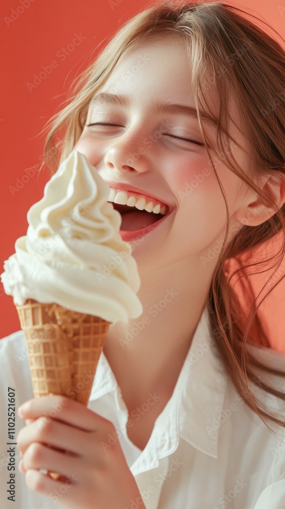 A portrait of a girl with an ice cream. AI. A portrait of a girl with an ice cream. AI.