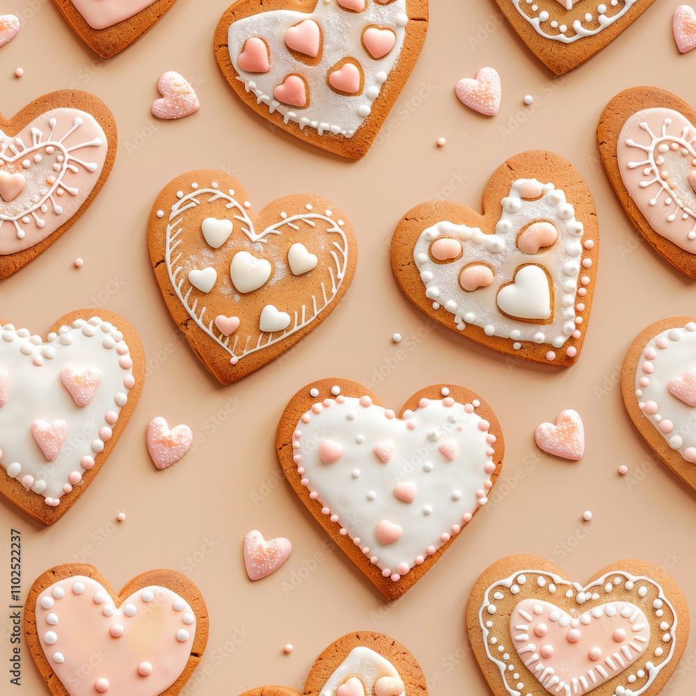 Valentine s day butter cookies seamless tile design featuring heart shaped icing in pastel colors Valentine s day butter cookies seamless tile design featuring heart shaped icing in pastel colors