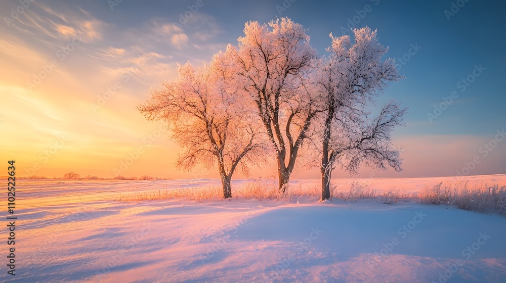 Resting place,Trees on snow covered field Resting place,Trees on snow covered field