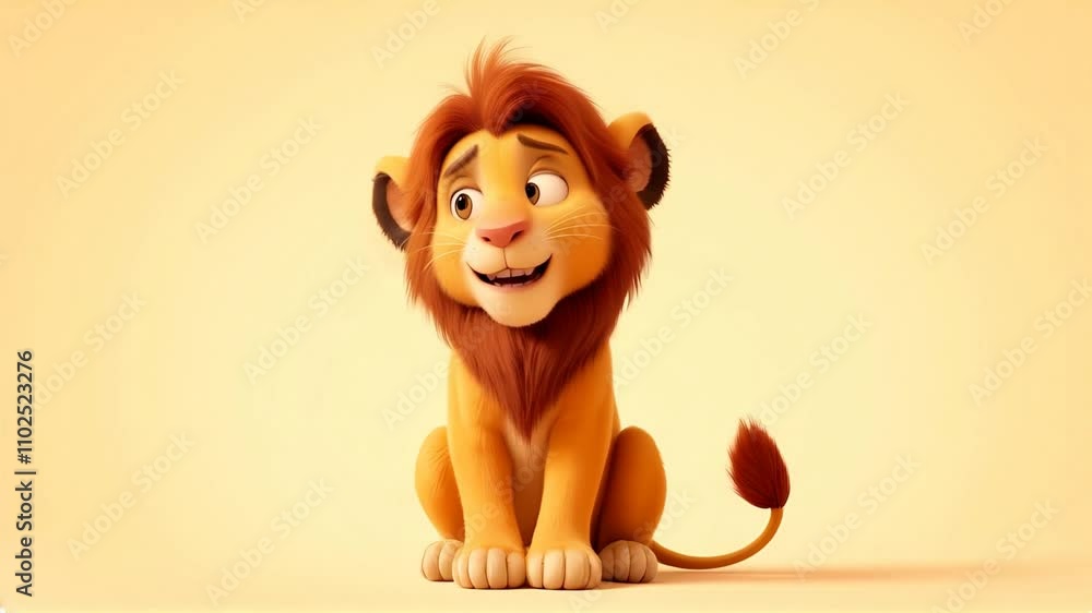 Cute cartoon lion sitting with a friendly smile, perfect for kids’ themes, fun projects, or animations.