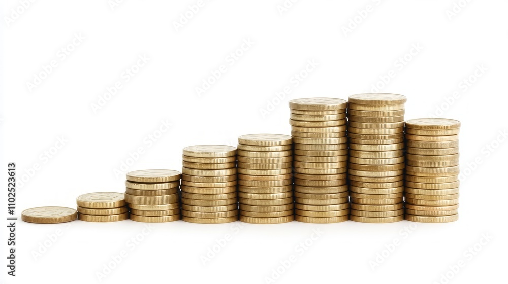 Stacks of gold coins ascending in size, showing growth and financial success. Stacks of gold coins ascending in size, showing growth and financial success.