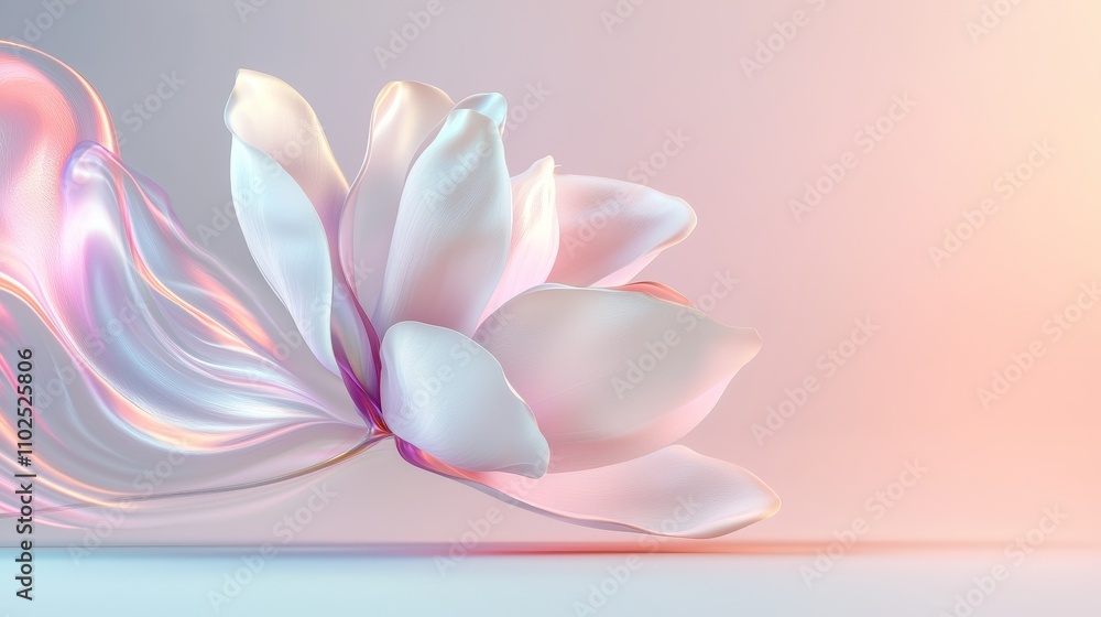 Fototapeta premium Elegant 3D magnolia flowers in abstract, flowing formation, soft pastel colors blending into the background, gentle shadows adding depth and realism