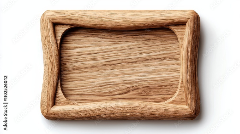Elegant wooden window frame with a natural grain pattern, symmetrical and clean design, isolated on a bright white background, crisp and detailed edges Elegant wooden window frame with a natural grain pattern, symmetrical and clean design, isolated on a bright white background, crisp and detailed edges