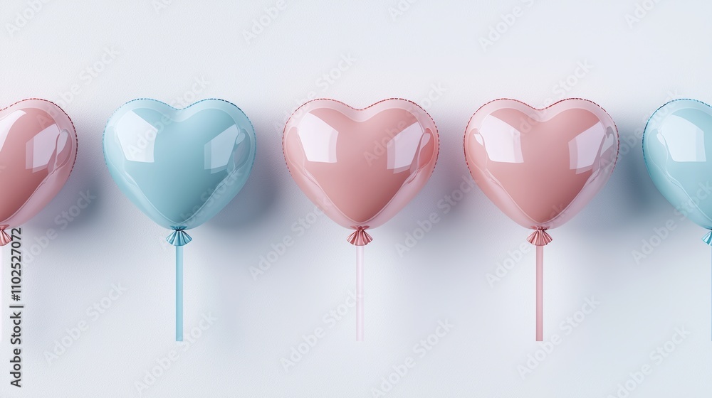 Romantic heart-shaped balloons with ribbons, isolated on white, soft pastel colors and minimalist design, warm and festive Valentine vibe Romantic heart-shaped balloons with ribbons, isolated on white, soft pastel colors and minimalist design, warm and festive Valentine vibe