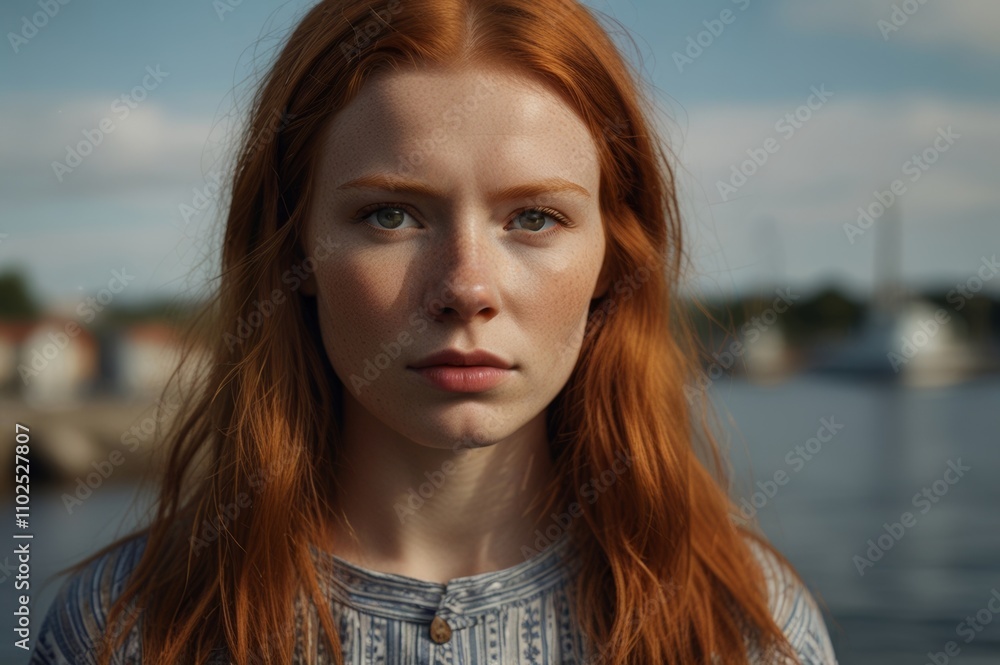 young redhaired scandinavian woman, close-up portrait young redhaired scandinavian woman, close-up portrait