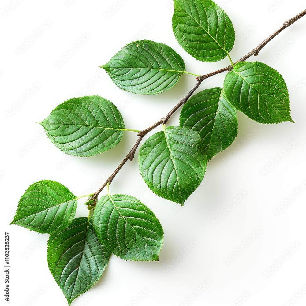 Obraz premium Green leaves with branch isolated on white background
