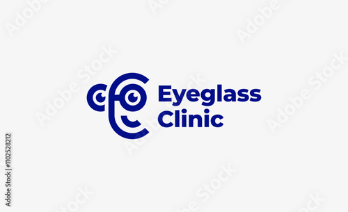 Logo man with frame of glasses smiling. Optic clinic store, modern and minimalist concept.