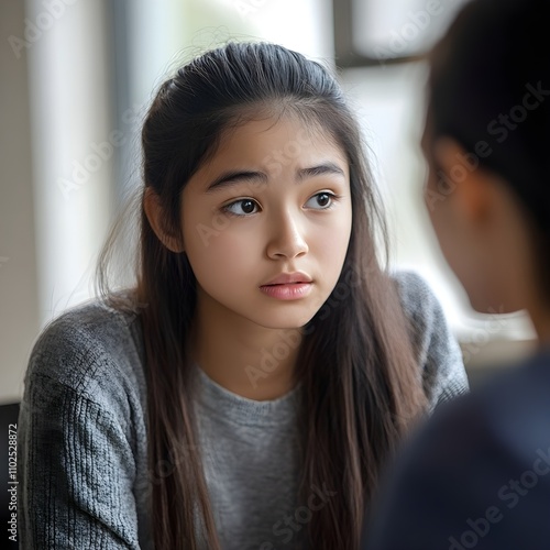 Wallpaper Mural Closeup of stressed teenage girl talking to mental health therapist in session Torontodigital.ca