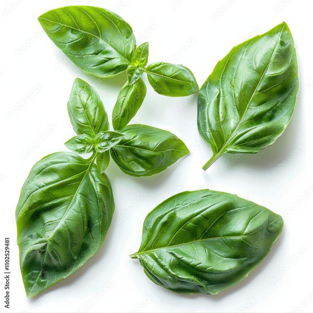 Fototapeta premium Set of fresh basil leaves isolated on white