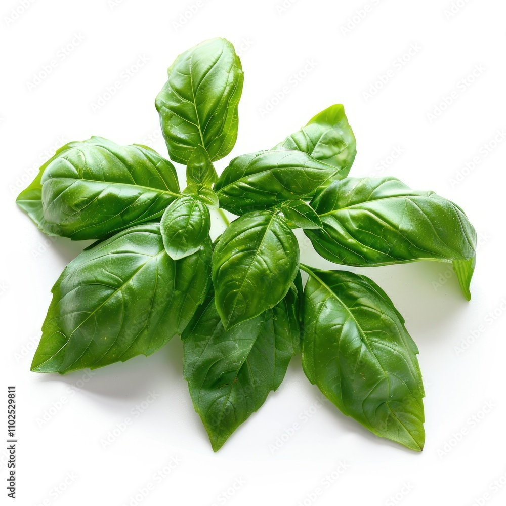 Fototapeta premium Sweet basil leaves isolated on white background closeup.