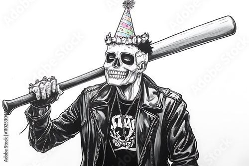 Skull biker birthday party illustration photo