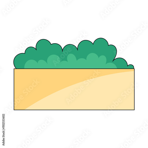 Rectangular planter with green shrubs, Vector
