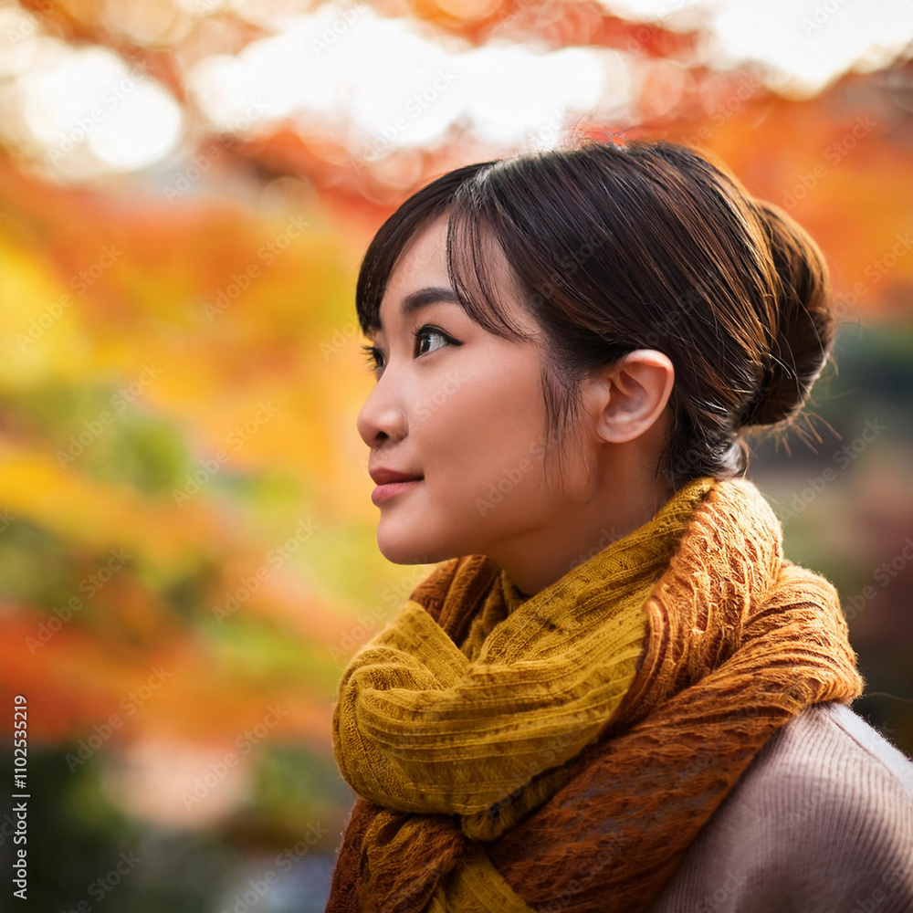 マフラーを巻いた女性 AI生成画像 マフラーを巻いた女性 AI生成画像