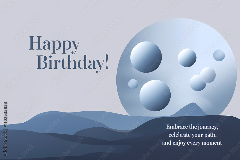 Minimalist birthday card with moon and tranquil landscape design Minimalist birthday card with moon and tranquil landscape design