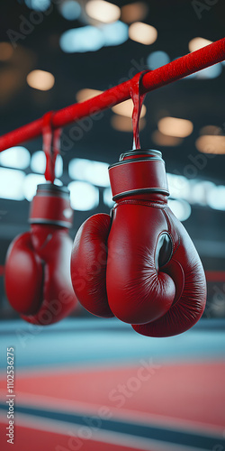 Luvas de boxe penduradas no poste do ringue
