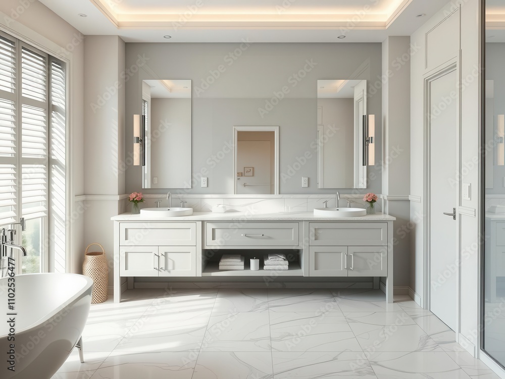 A luxurious bathroom vanity area with a built-in spa feature, complete with modern fixtures and a soothing color scheme, bathroom, decor A luxurious bathroom vanity area with a built-in spa feature, complete with modern fixtures and a soothing color scheme, bathroom, decor