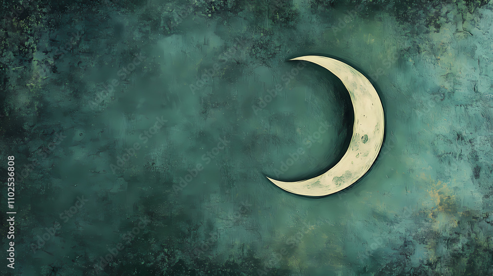 Crescent moon on a textured green background. a celestial image with artistic flair. Celestial. Illustration Crescent moon on a textured green background. a celestial image with artistic flair. Celestial. Illustration