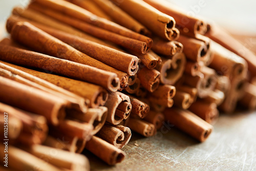 Cinnamon sticks stacked photo