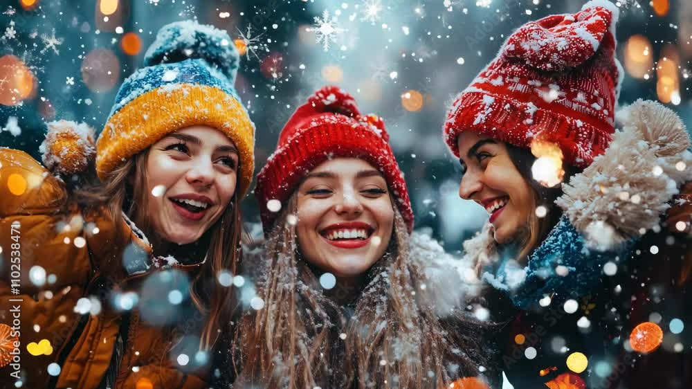 AI generated of trendy teenager friends outdoors celebrating Christmas party in the city 4K Video AI generated of trendy teenager friends outdoors celebrating Christmas party in the city 4K Video