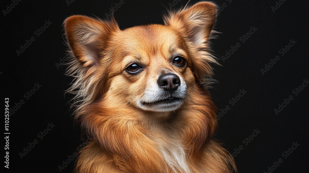 Striking portrait of a regal Chihuahua with long, fluffy fur in rich golden tones, set against a dark background. The dog's expressive eyes captivate viewers. Striking portrait of a regal Chihuahua with long, fluffy fur in rich golden tones, set against a dark background. The dog's expressive eyes captivate viewers.
